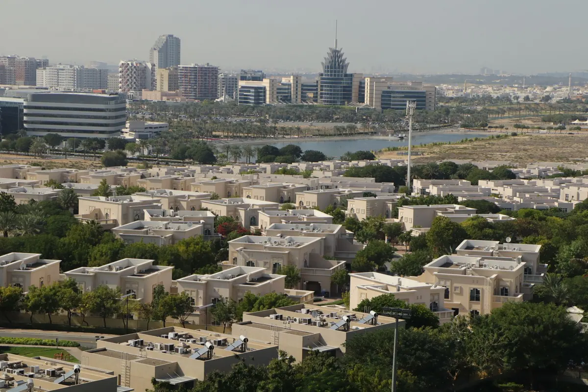 Panorama of Dubai Silicon Oasis with its skyline